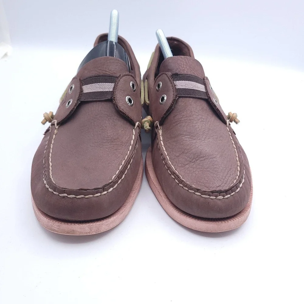 Sperry Top Sider Gore Boat Shoes Mens Sz 10 Brown Amaretto Pink Color Pop Sole